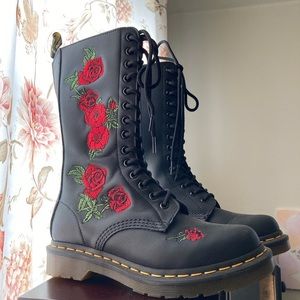 Size 6 Women’s Doc Marten boots with rose detailing.